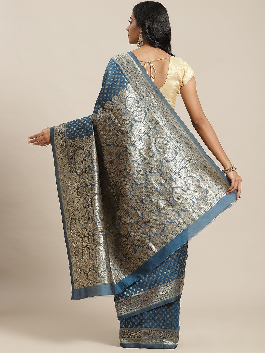 Blue Woven Design Brocade Saree - ShopLibas