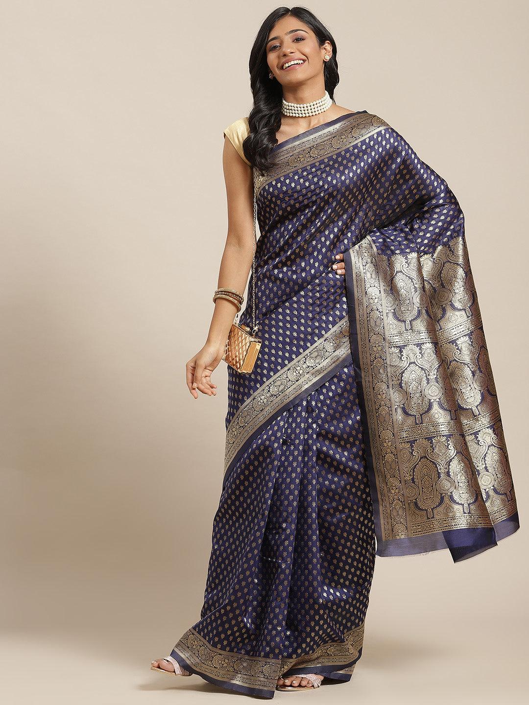 Blue Woven Design Brocade Saree - ShopLibas