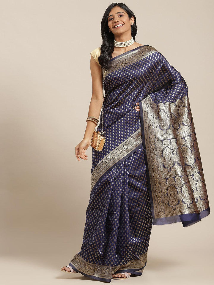 Blue Woven Design Brocade Saree - ShopLibas
