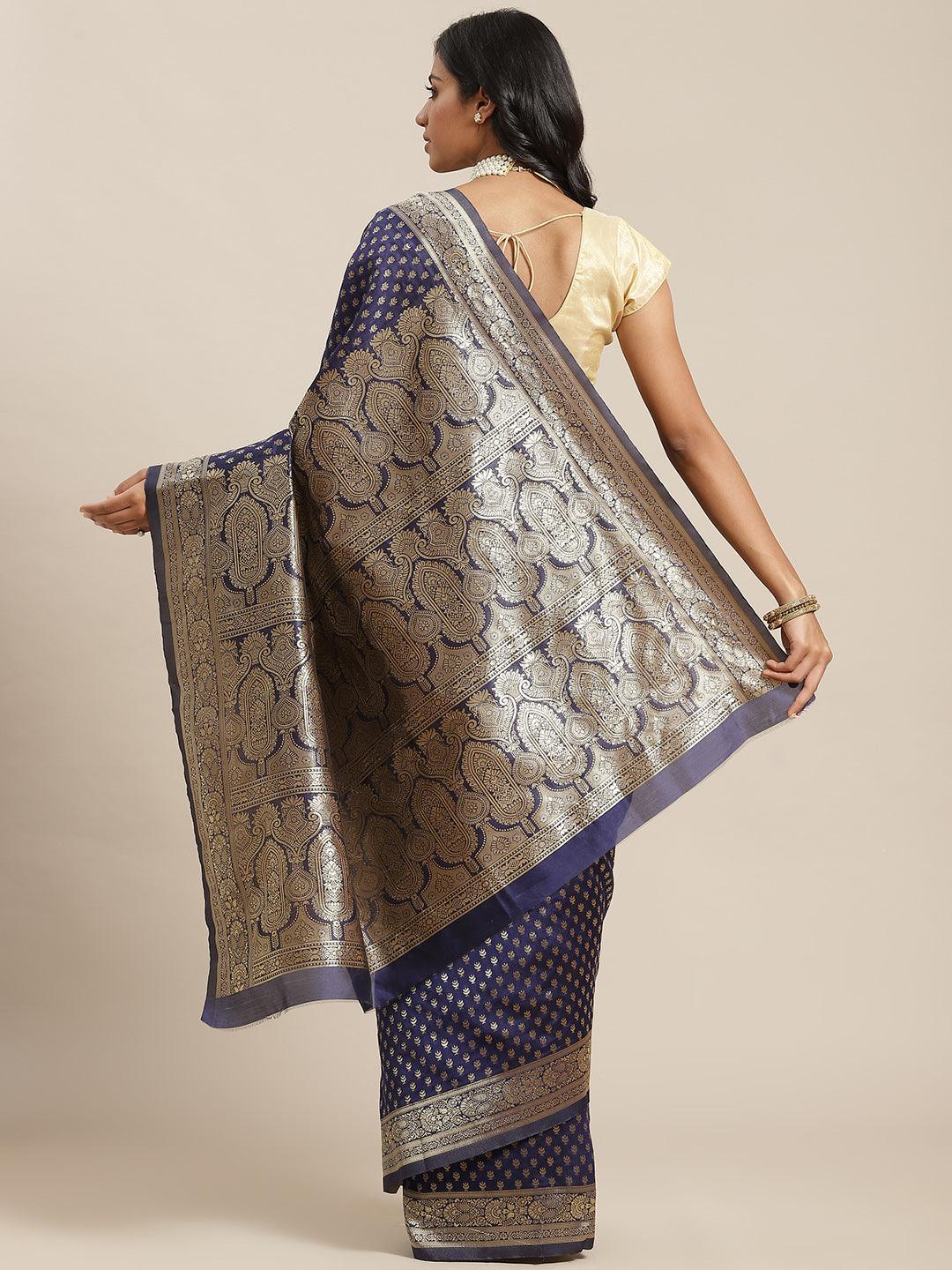 Blue Woven Design Brocade Saree - ShopLibas