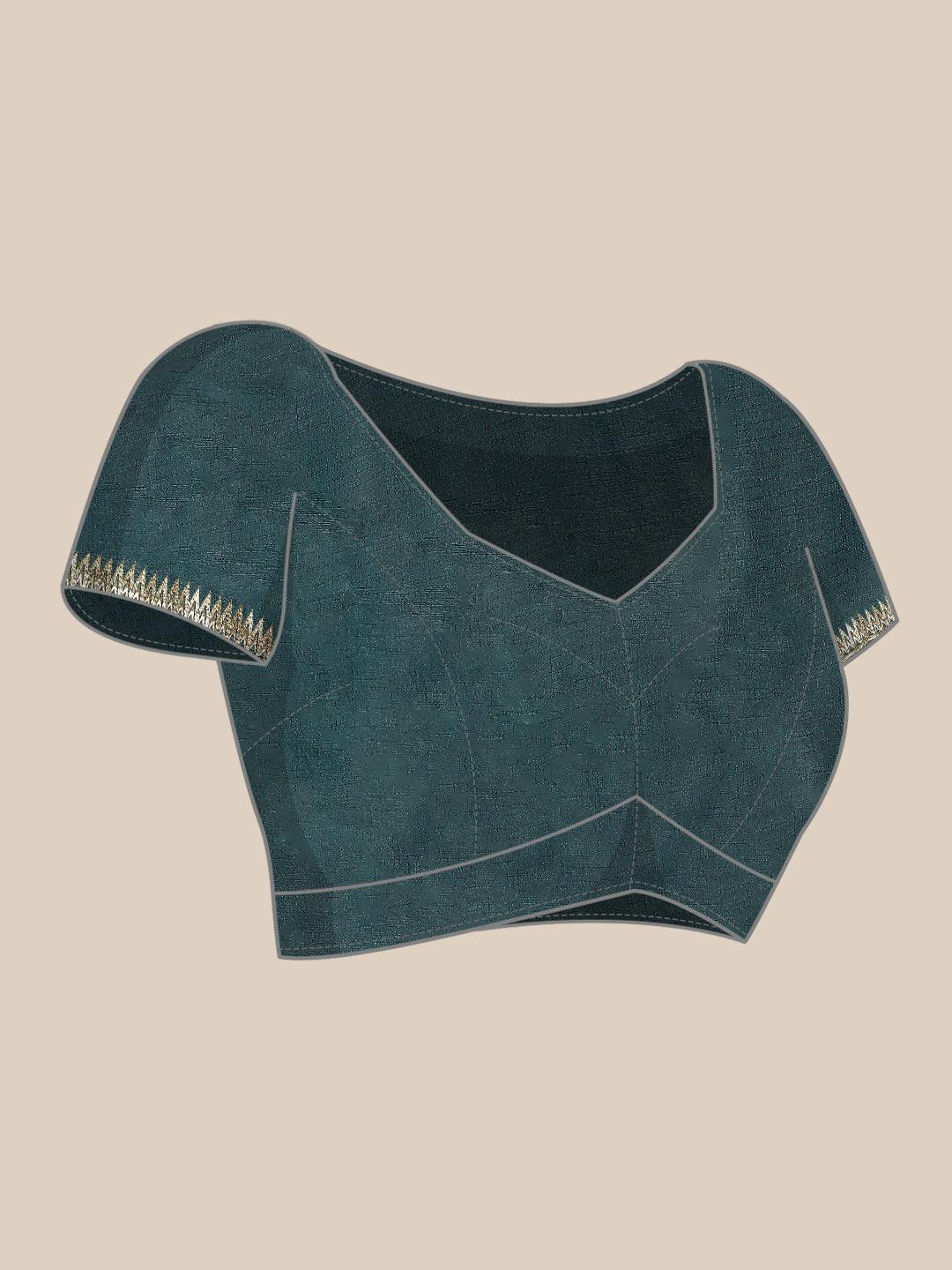 Blue Solid Silk Blend Saree - ShopLibas