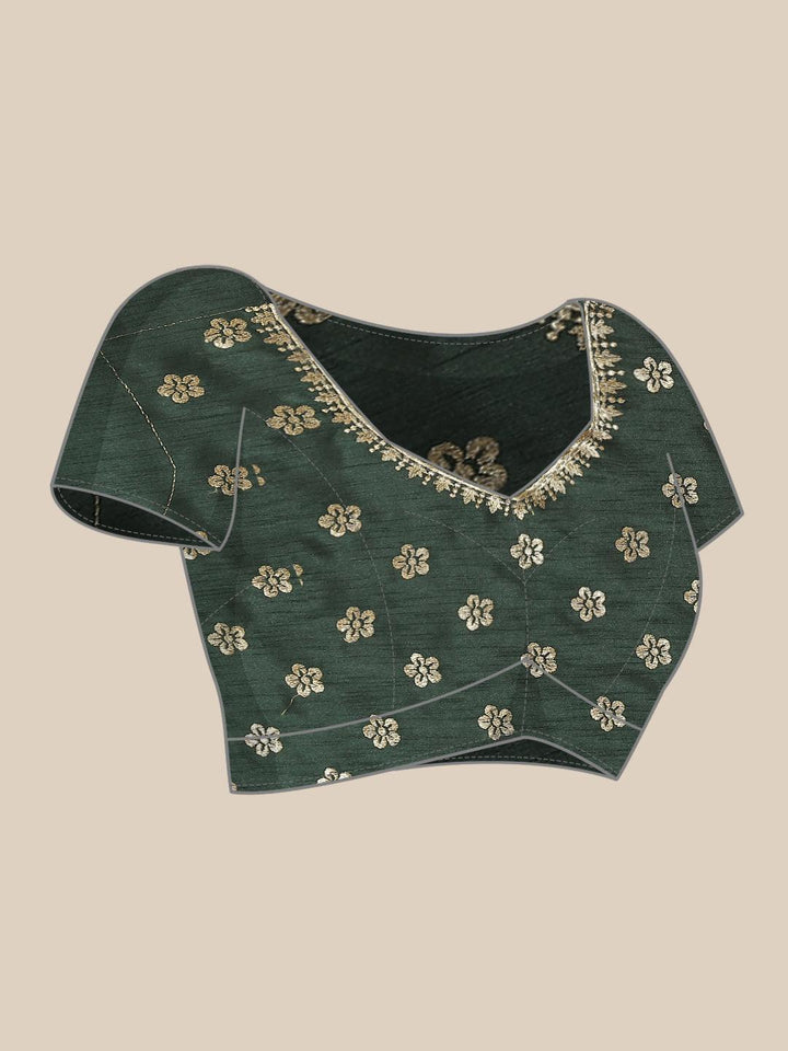 Green Solid Silk Blend Saree - ShopLibas