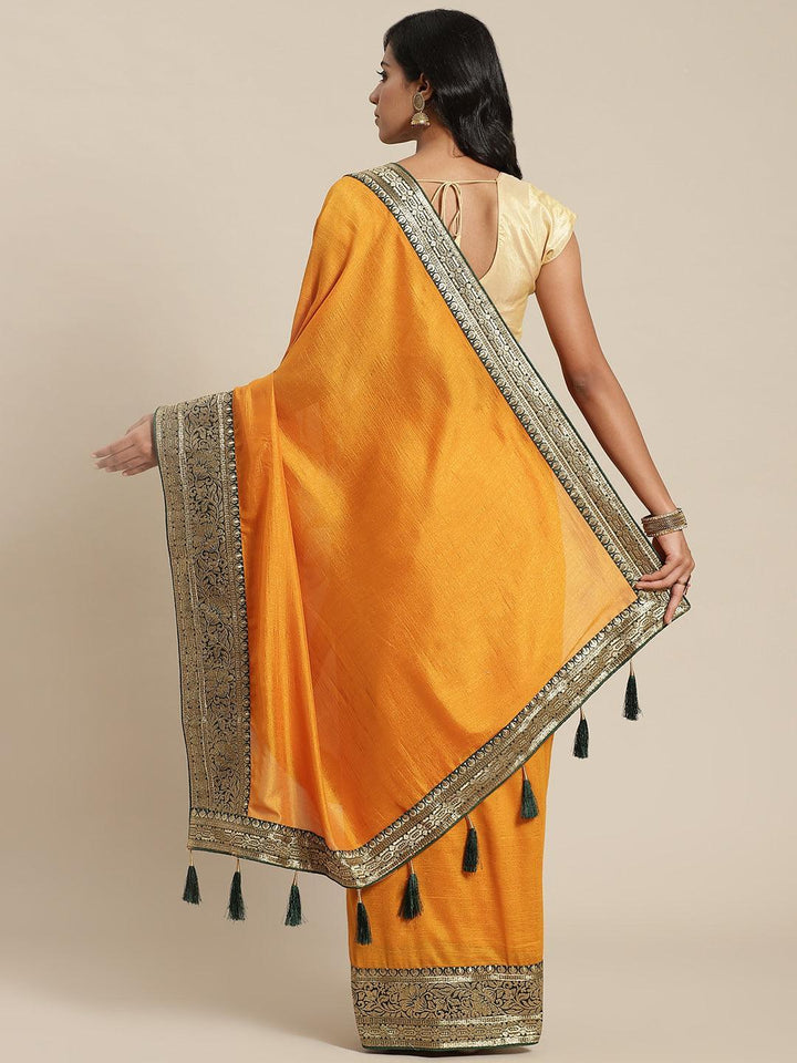 Yellow Solid Silk Blend Saree - ShopLibas