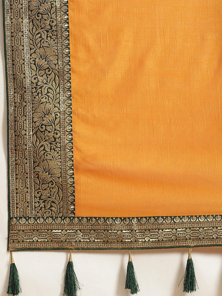 Yellow Solid Silk Blend Saree - ShopLibas