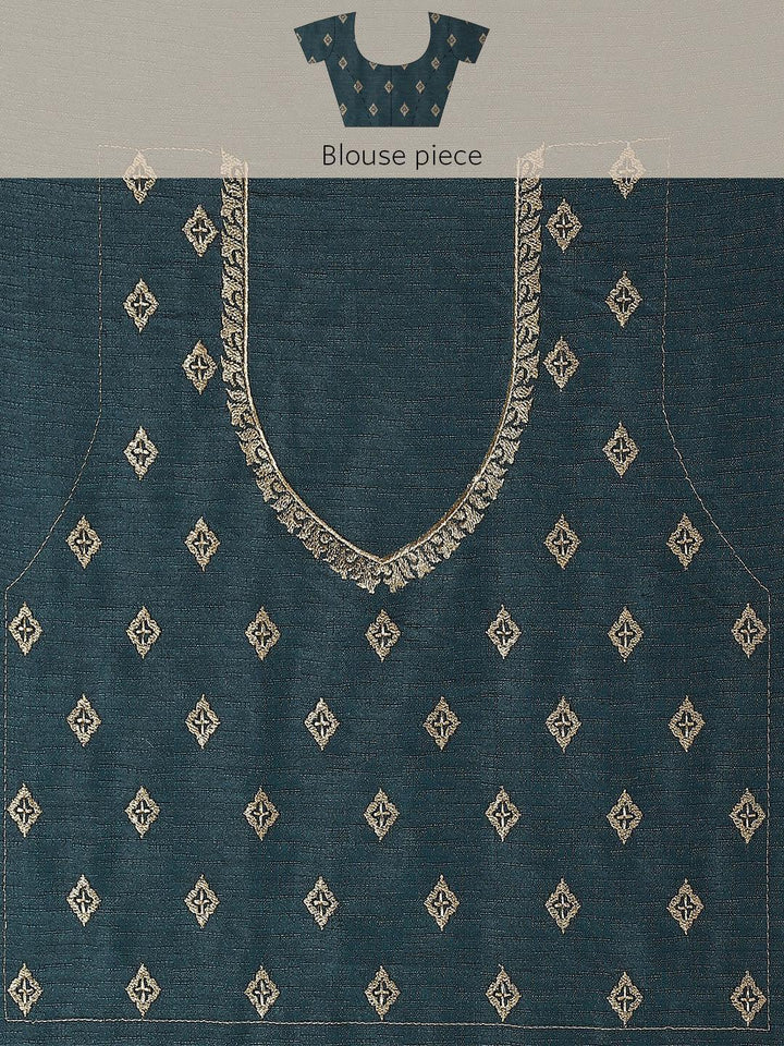 Blue Solid Silk Blend Saree - ShopLibas