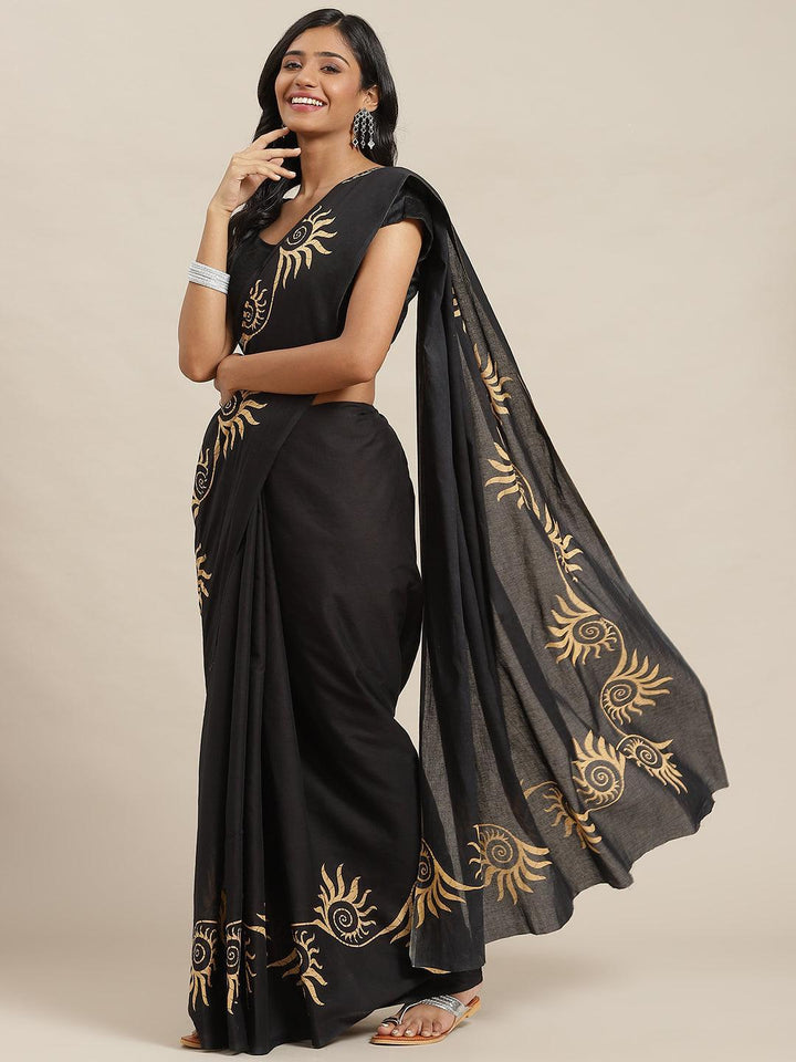 Navy Blue Solid Cotton Saree