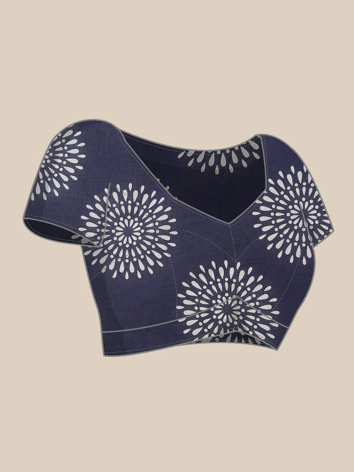 Blue Printed Cotton Saree - ShopLibas