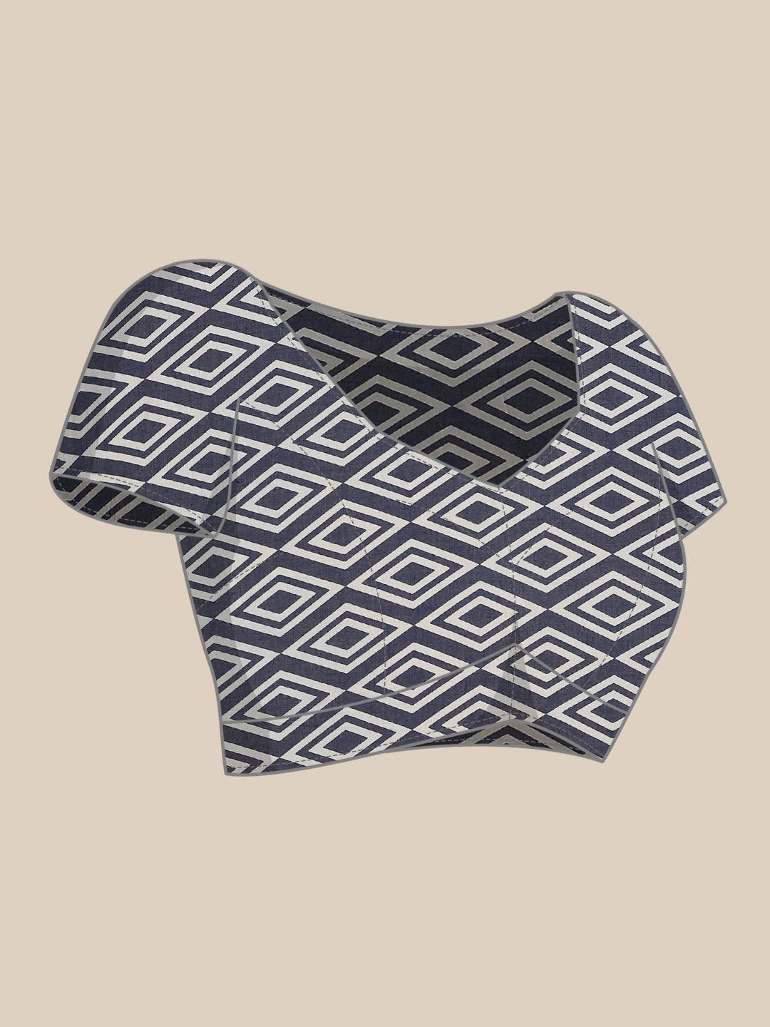 Blue Printed Cotton Saree - ShopLibas