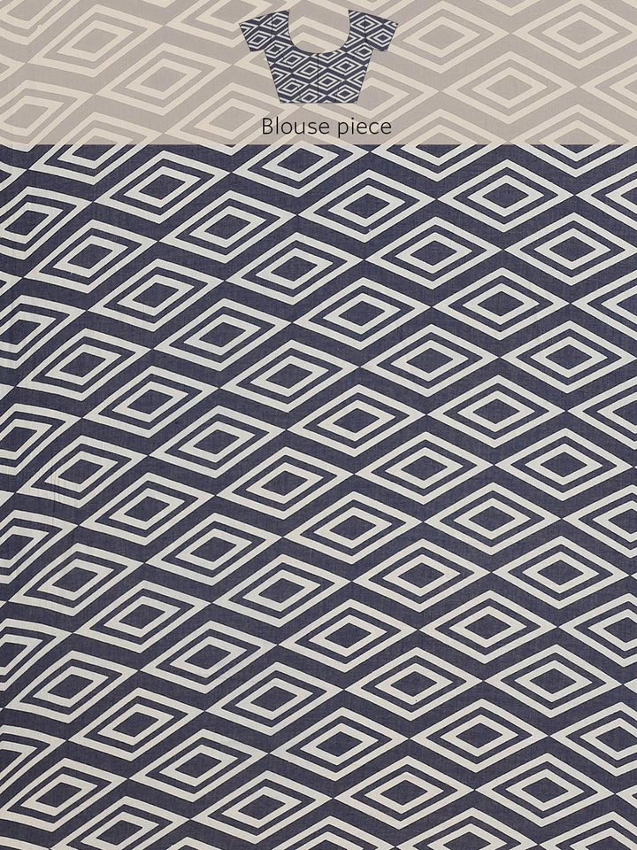 Blue Printed Cotton Saree - ShopLibas