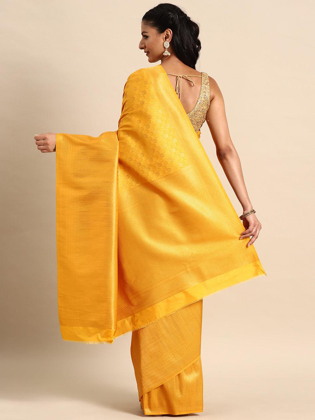 Mustard Woven Design Brocade Saree - ShopLibas 