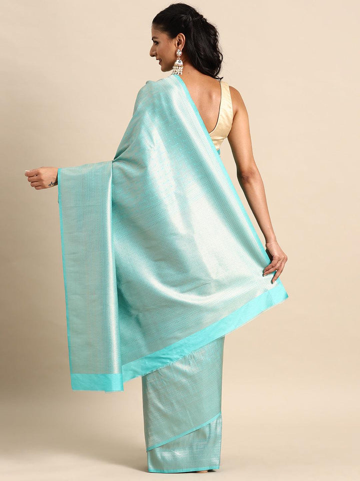 Turquoise Blue Woven Design Brocade Saree - ShopLibas