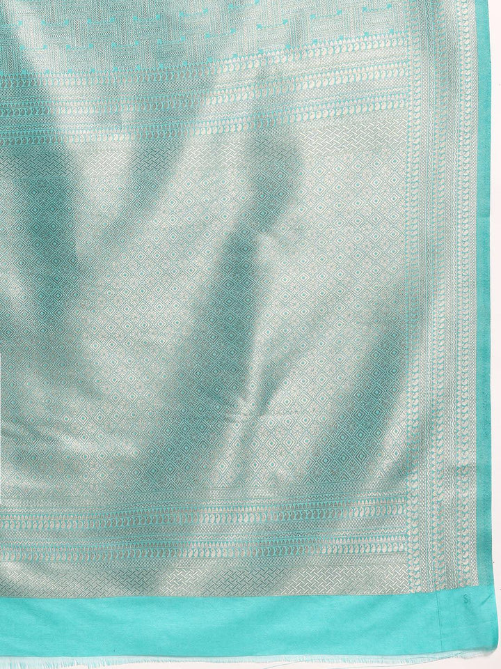 Turquoise Blue Woven Design Brocade Saree - ShopLibas
