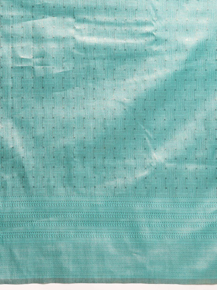 Turquoise Blue Woven Design Brocade Saree - ShopLibas