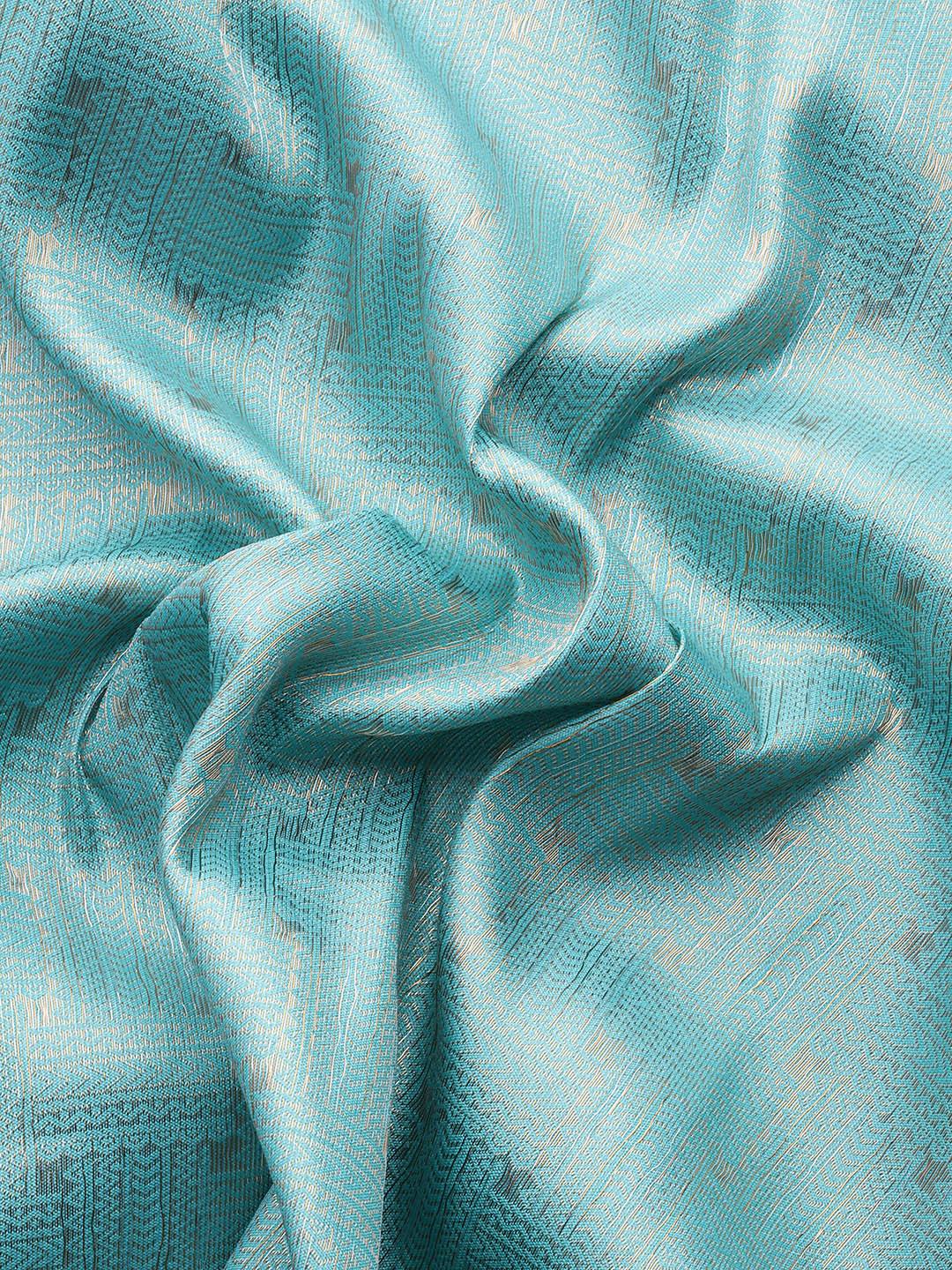 Turquoise Blue Woven Design Brocade Saree - ShopLibas