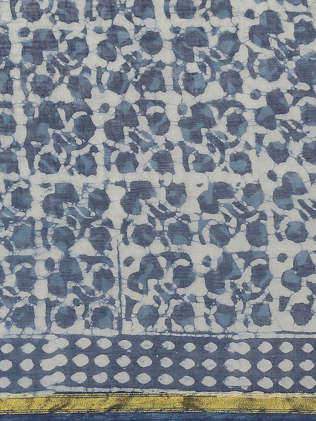 Blue Printed Cotton Saree - ShopLibas