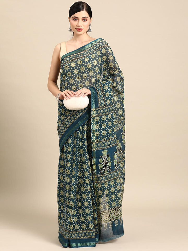 Blue Printed Cotton Saree