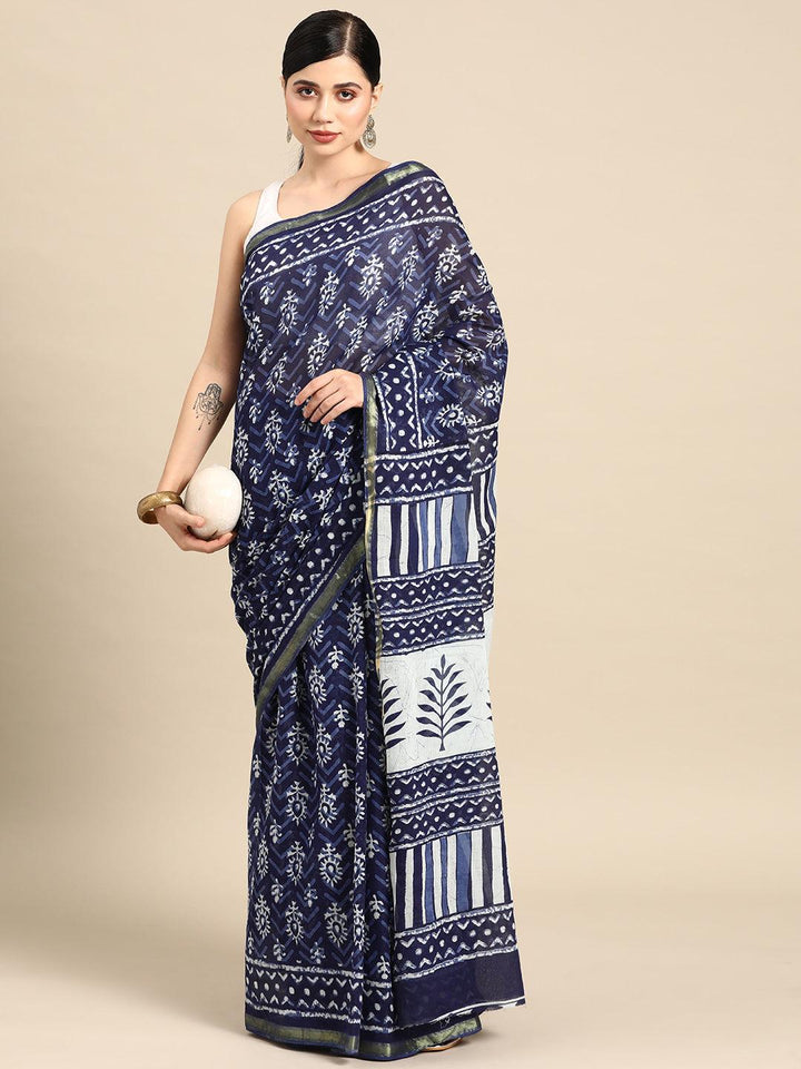 Blue Printed Cotton Saree