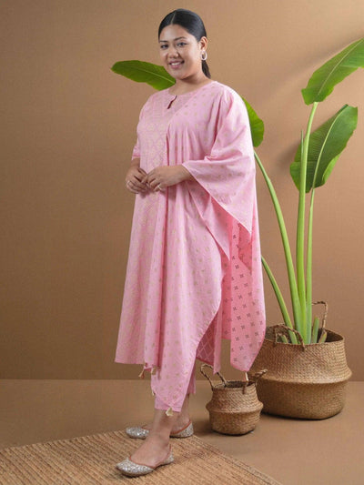Plus Size Pink Printed Cotton Suit Set - ShopLibas