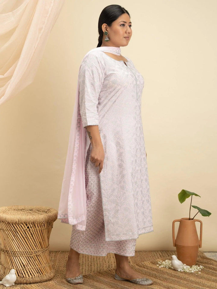 Plus Size Pink Printed Cotton Suit Set - ShopLibas