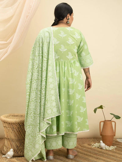 Plus Size Green Printed Cotton Suit Set - ShopLibas
