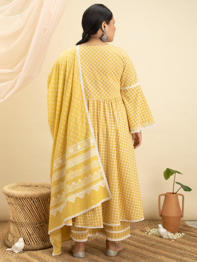Plus Size Yellow Printed Cotton Suit Set - ShopLibas