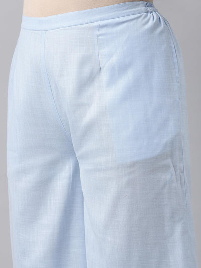Plus Size Blue Solid Cotton Suit Set - ShopLibas