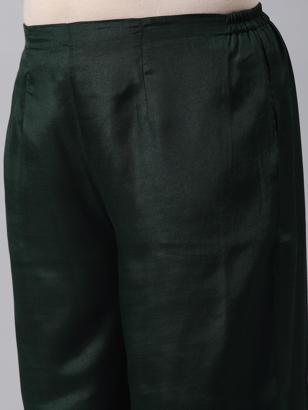 Plus Size Green Woven Design Art Silk Suit Set - ShopLibas 