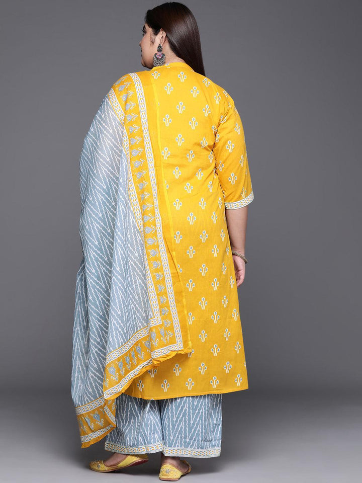 Plus Size Yellow Printed Cotton Suit Set - ShopLibas