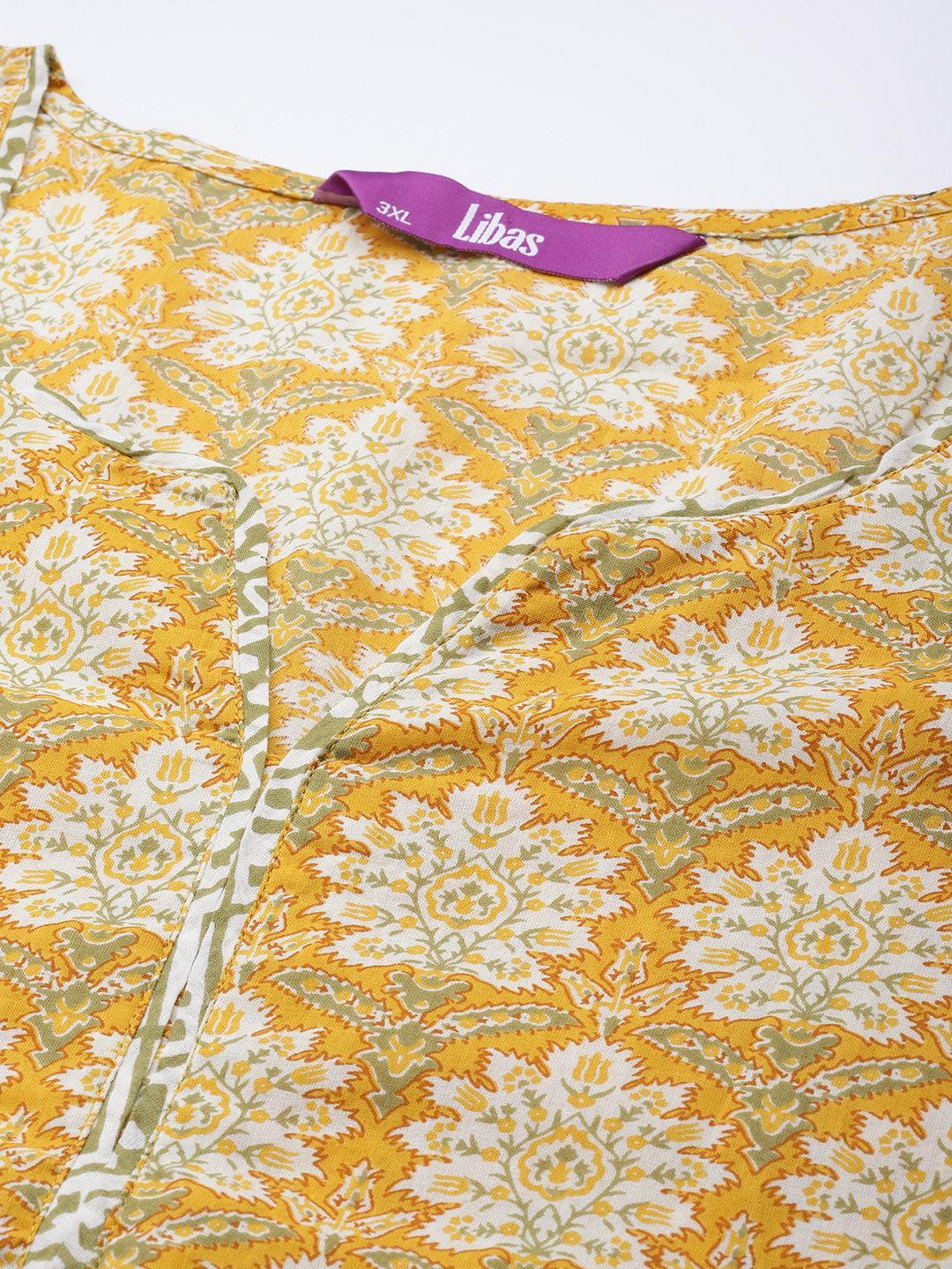 Plus Size Yellow Printed Cotton Suit Set - ShopLibas