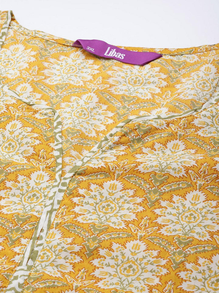 Plus Size Yellow Printed Cotton Suit Set - ShopLibas