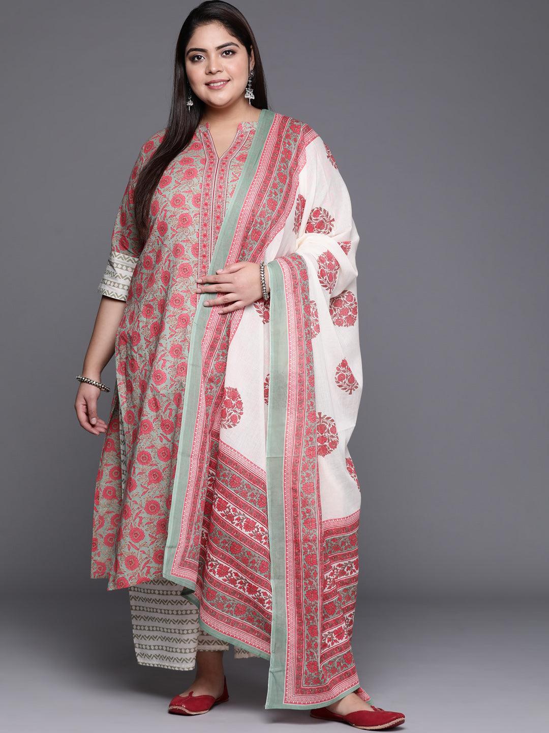 Plus Size Multicoloured Printed Cotton Suit Set - ShopLibas