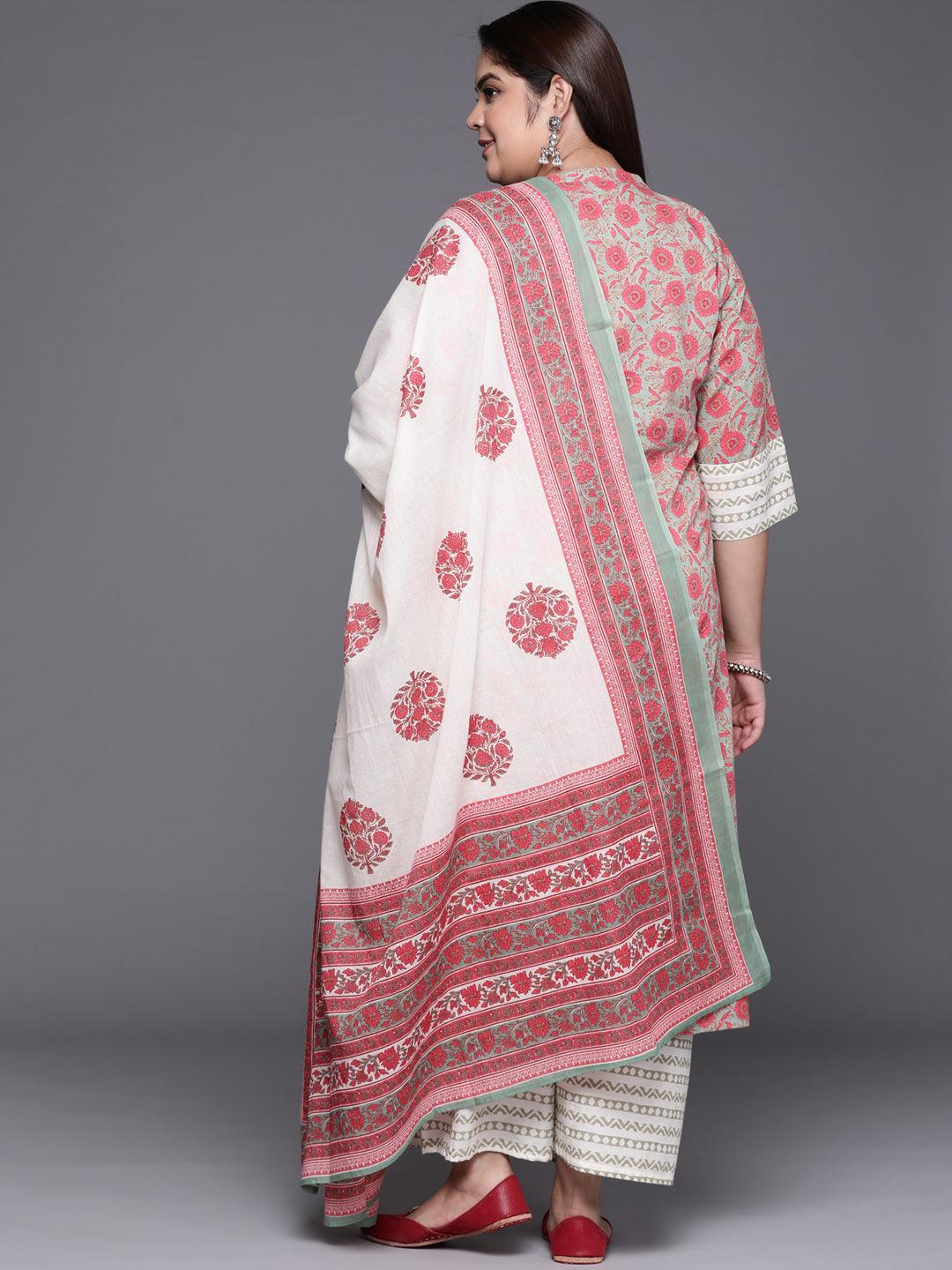 Plus Size Multicoloured Printed Cotton Suit Set - ShopLibas 