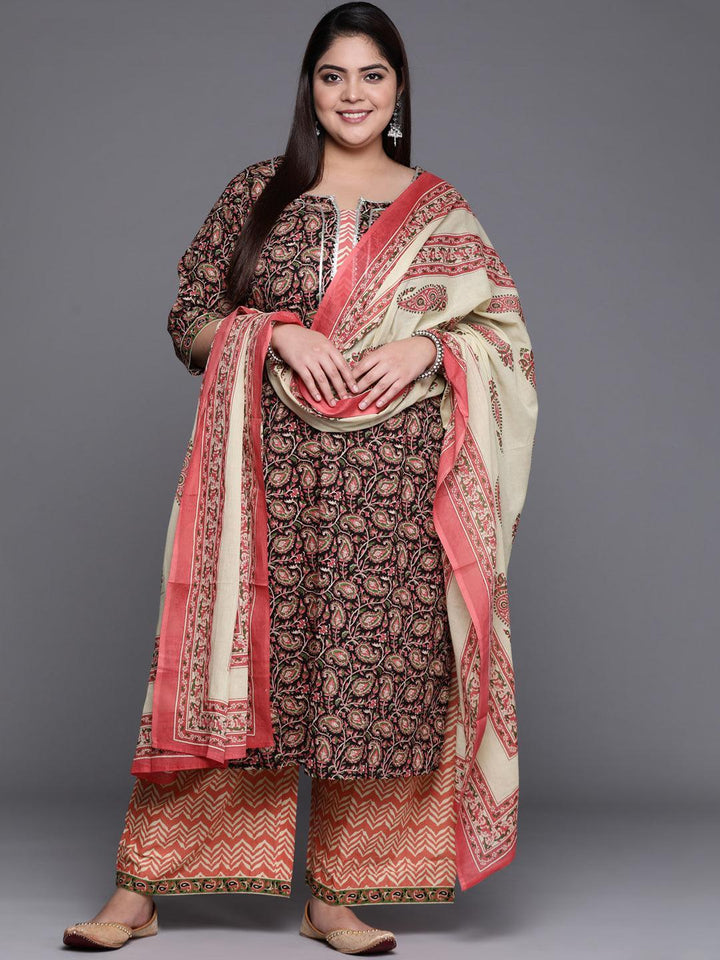 Plus Size Multicoloured Printed Cotton Suit Set - ShopLibas