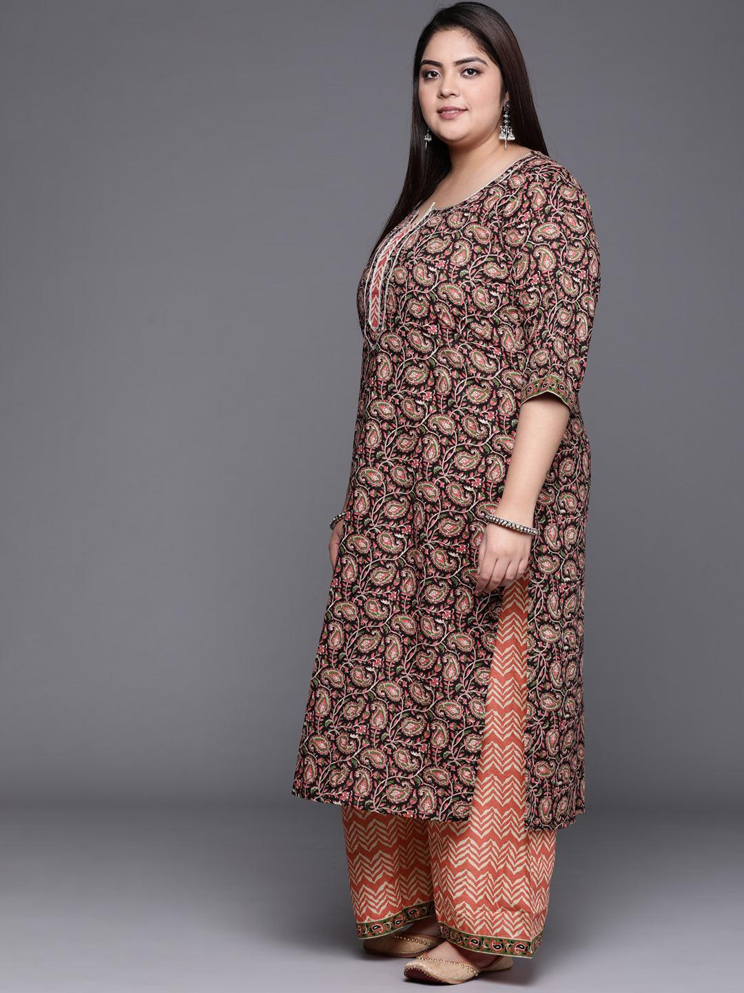 Plus Size Multicoloured Printed Cotton Suit Set - ShopLibas