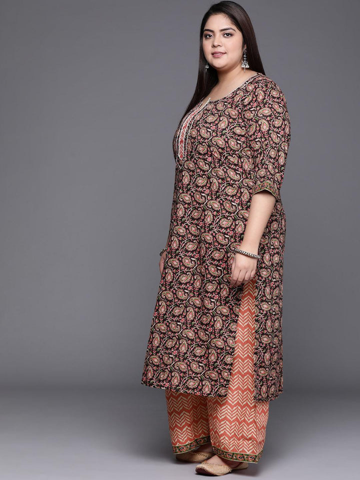 Plus Size Multicoloured Printed Cotton Suit Set - ShopLibas