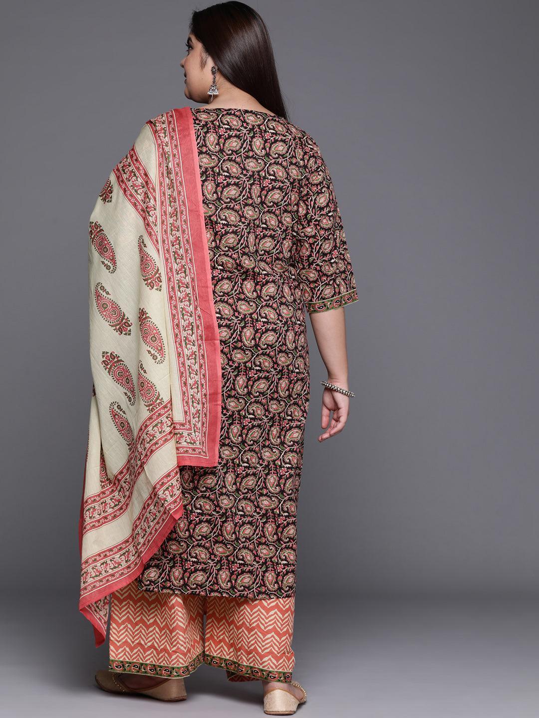 Plus Size Multicoloured Printed Cotton Suit Set - ShopLibas