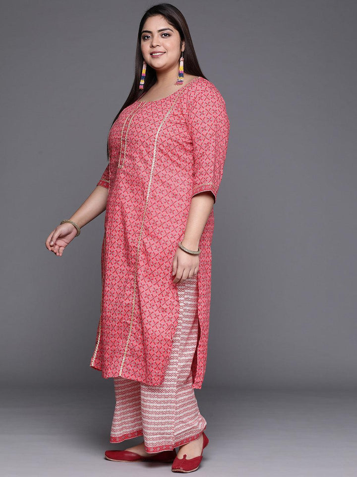 Plus Size Pink Printed Cotton Suit Set - ShopLibas