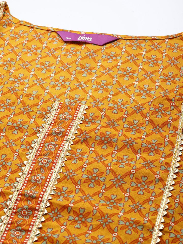 Plus Size Yellow Printed Cotton Suit Set - ShopLibas