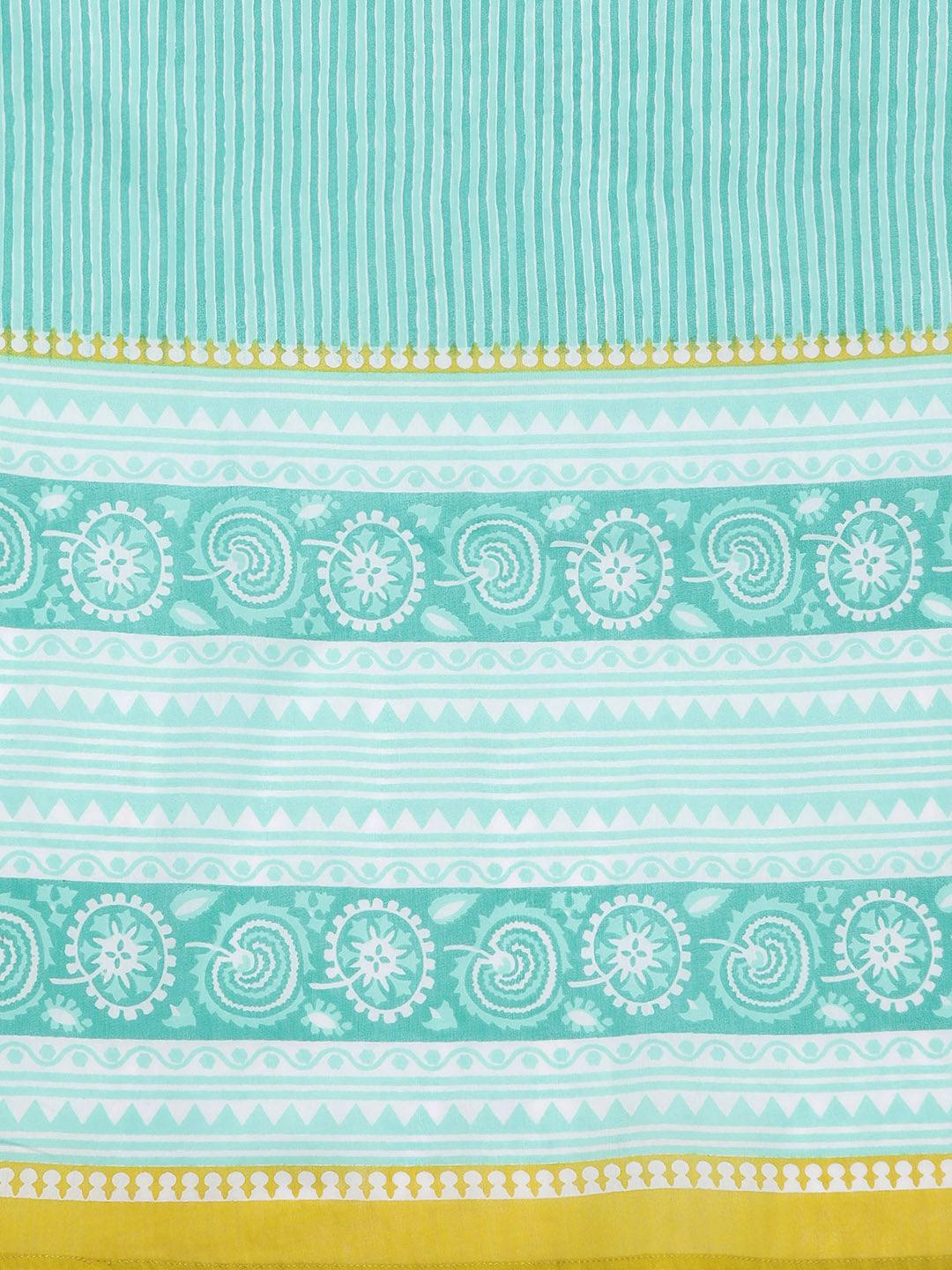 Plus Size Lime Green Printed Cotton Straight Kurta With Trousers & Dupatta - ShopLibas 