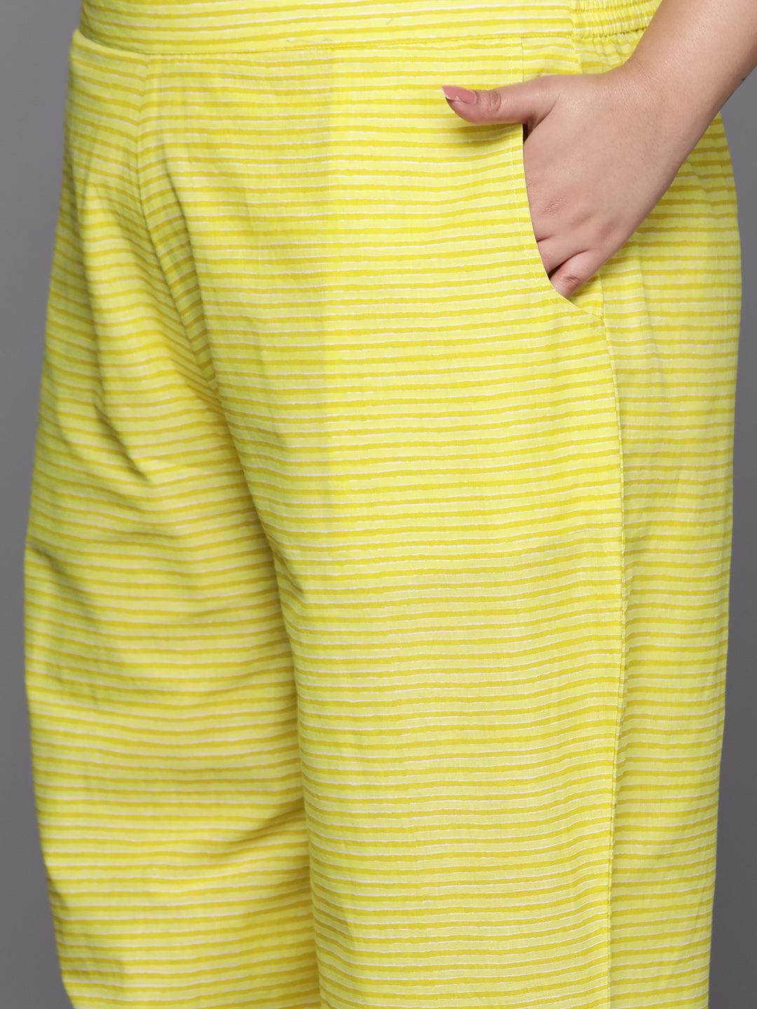 Plus Size Blue Printed Cotton Straight Kurta With Trousers & Dupatta - ShopLibas 