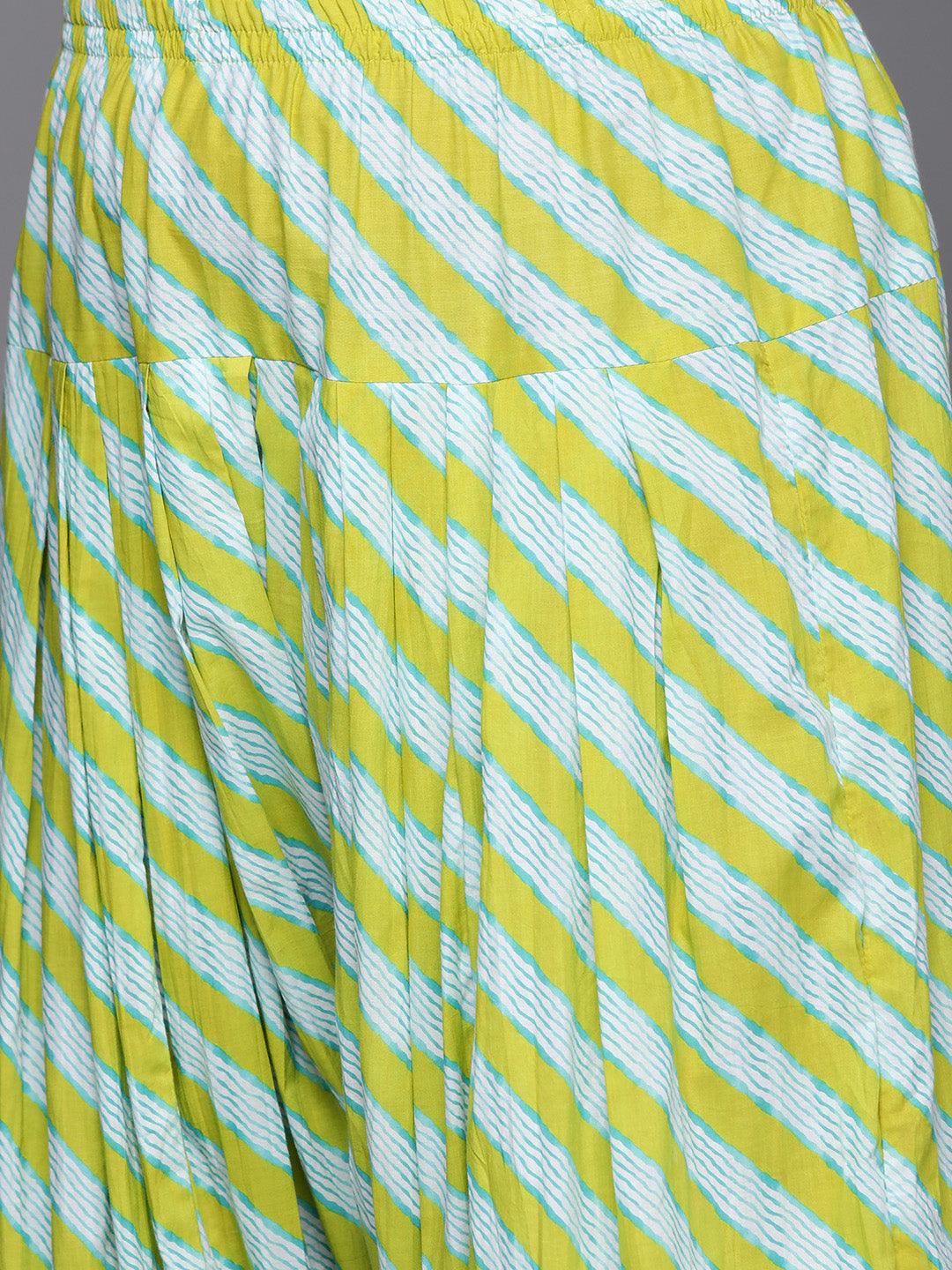 Plus Size Lime Green Yoke Design Cotton Straight Kurta With Salwar & Dupatta - ShopLibas 