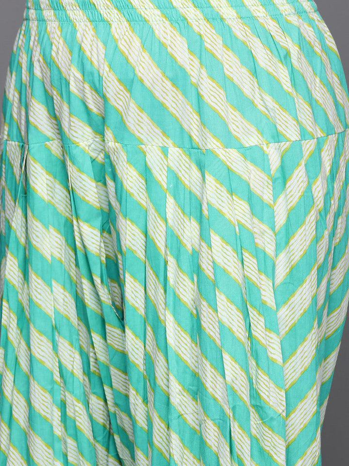 Plus Size Turquoise Blue Yoke Design Cotton Straight Kurta With Salwar & Dupatta