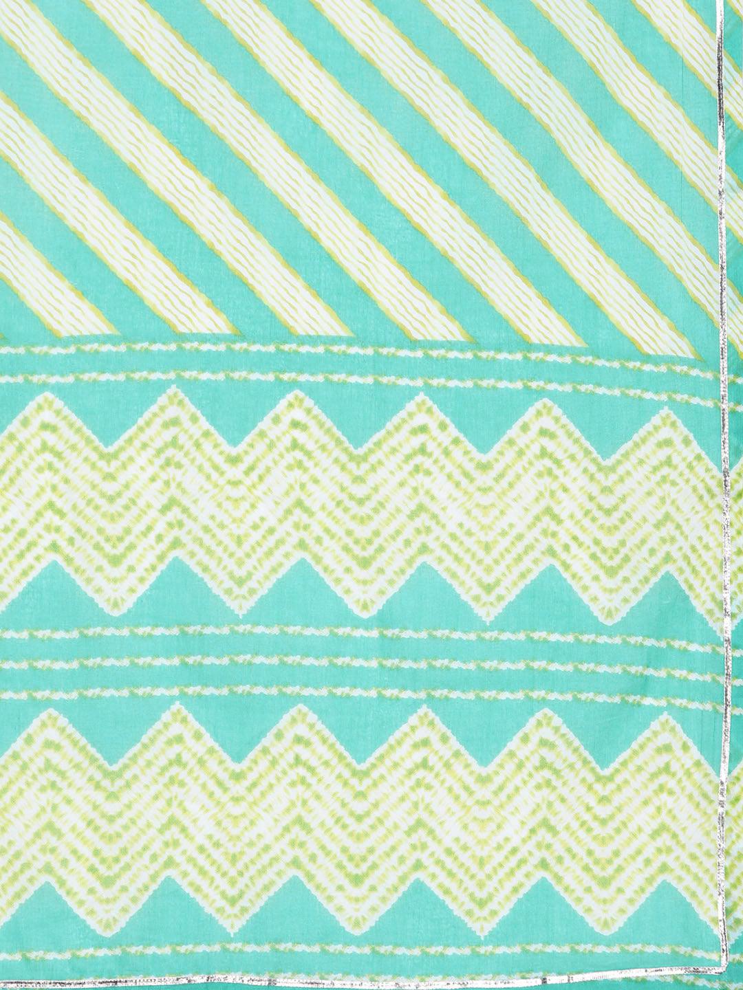 Plus Size Turquoise Blue Yoke Design Cotton Straight Kurta With Salwar & Dupatta - ShopLibas 