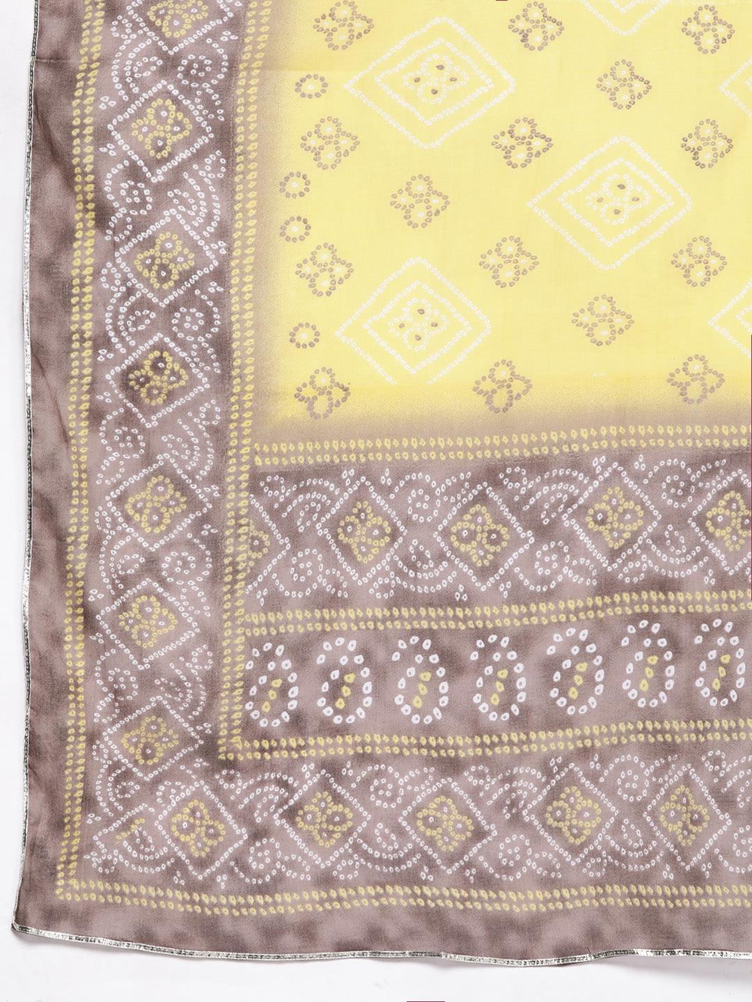 Plus Size Brown Printed Cotton Straight Kurta With Trousers & Dupatta - ShopLibas 