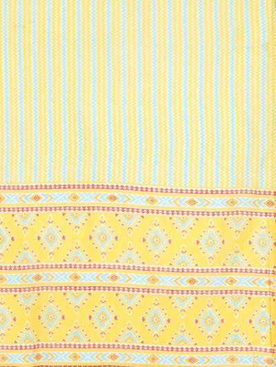 Plus Size Yellow Printed Cotton Straight Kurta With Trousers & Dupatta - ShopLibas