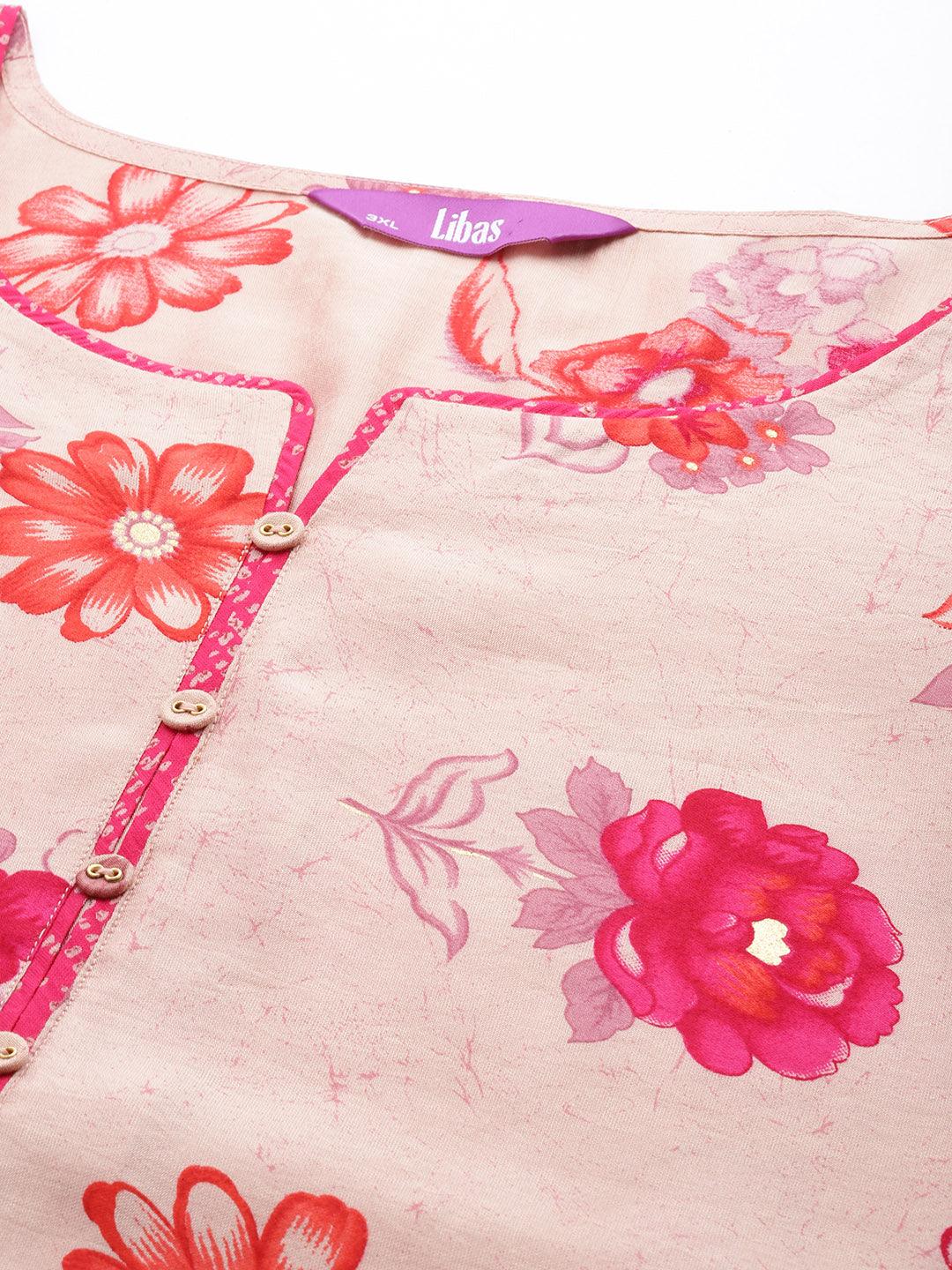 Pink Printed Silk Blend Straight Kurta With Palazzos & Dupatta - ShopLibas 