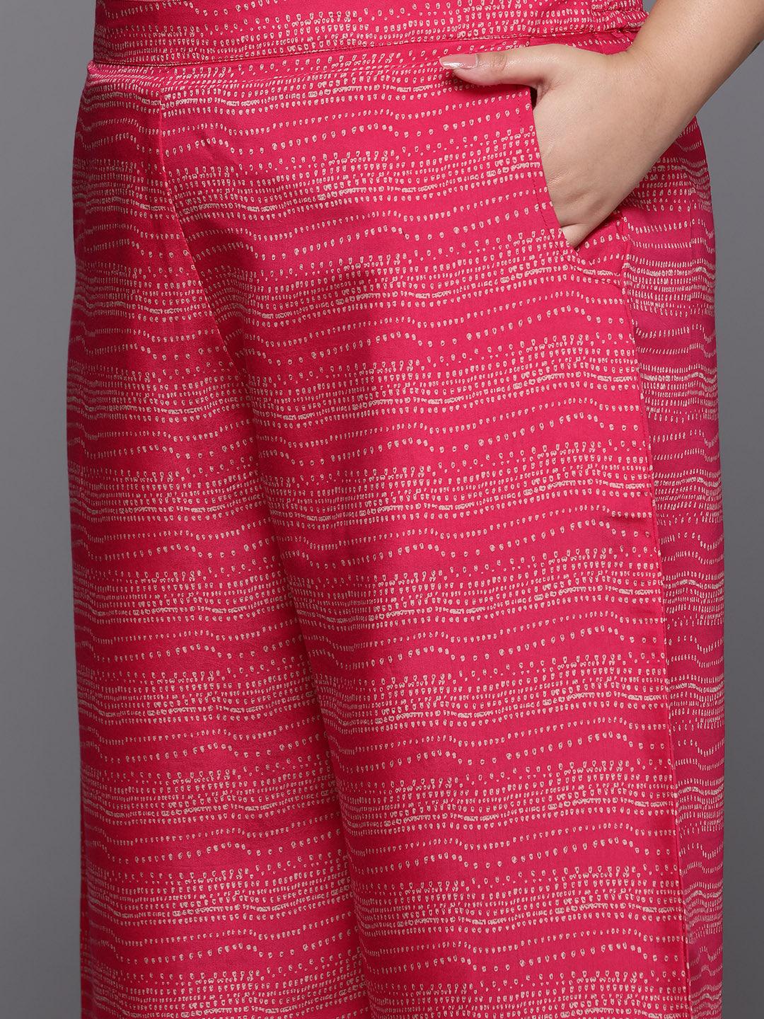 Pink Printed Silk Blend Straight Kurta With Palazzos & Dupatta - ShopLibas 