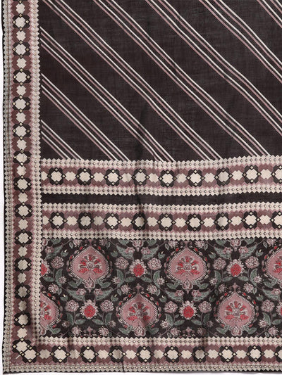 Brown Printed Silk Blend Straight Kurta With Trousers & Dupatta - ShopLibas