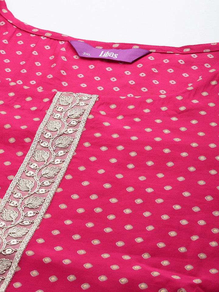 Plus Size Pink Printed Silk Blend Straight Suit With Dupatta