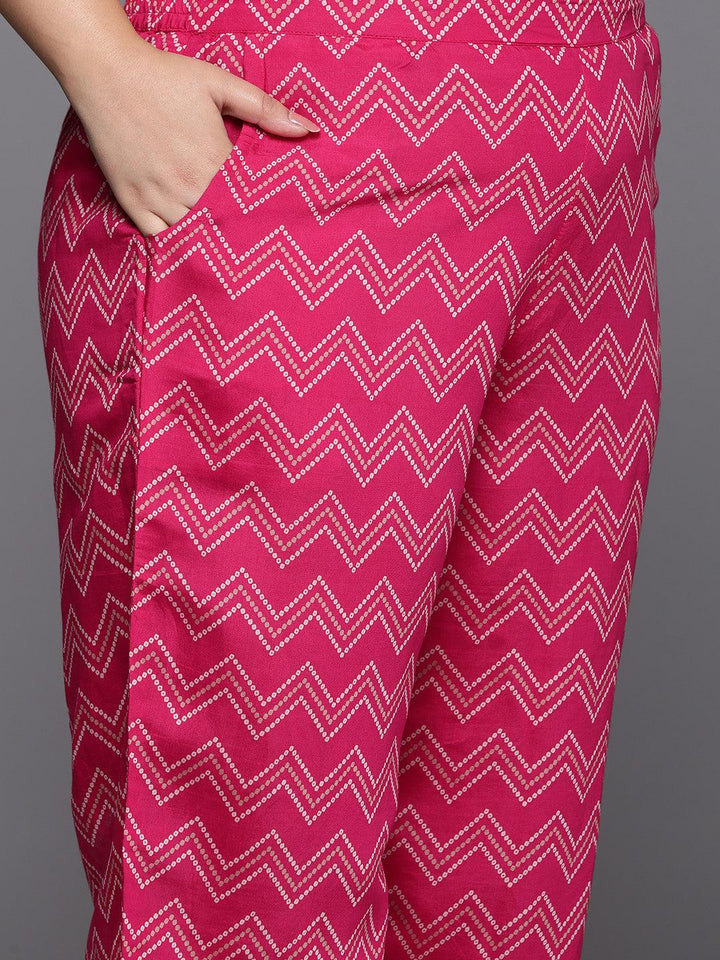 Plus Size Pink Printed Silk Blend Straight Suit With Dupatta